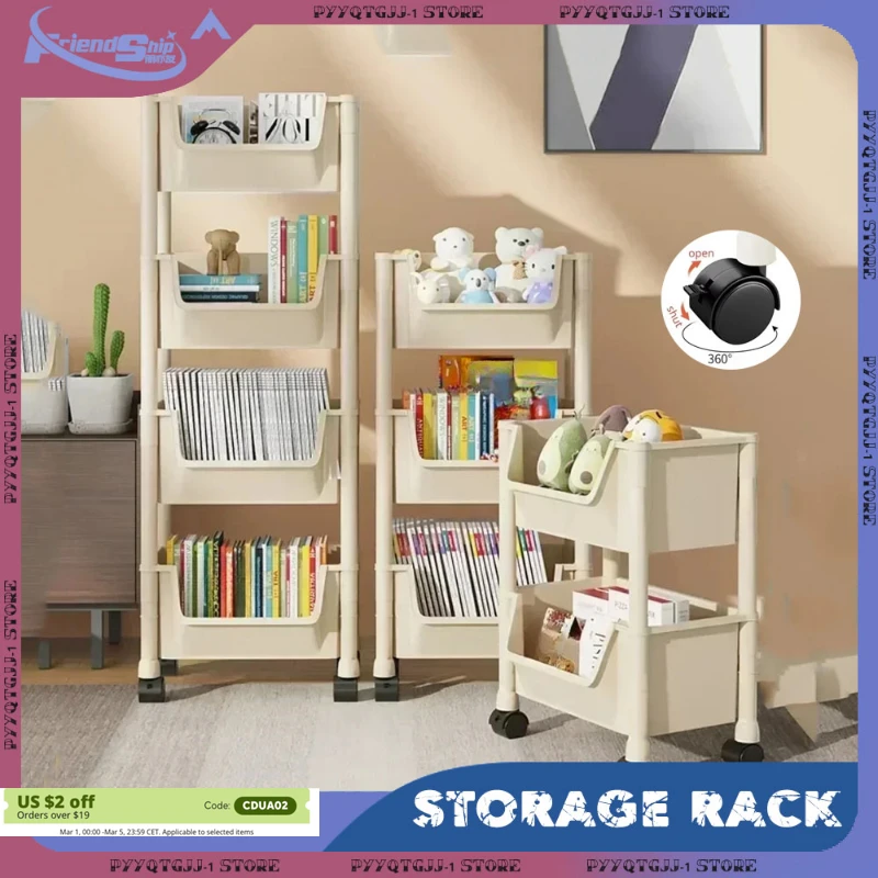 Storage Rack Portable Movable Multi-Tier Wheels Narrow Slit Trolley Shelf Kitchen Bathroom Living Room Books Organizer storage rack book display stand