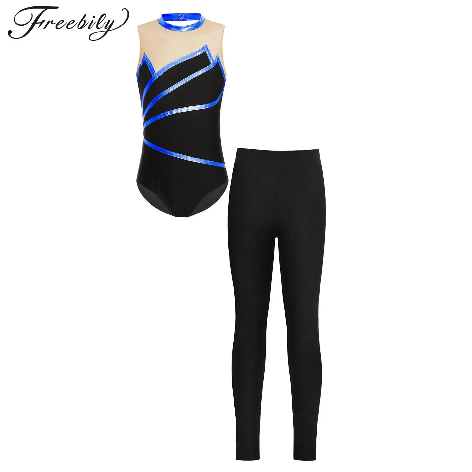 

Children's Gymnastics Jumpsuit Leotard Sleeveless Yoga LeggingsDancewear Kids Figure Ice Skating Bodysuit Girls Ballet Outfits