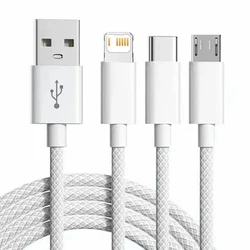 Versatile 100W Fast Charging 3 - in - 1 USB Cable - 1m (White)