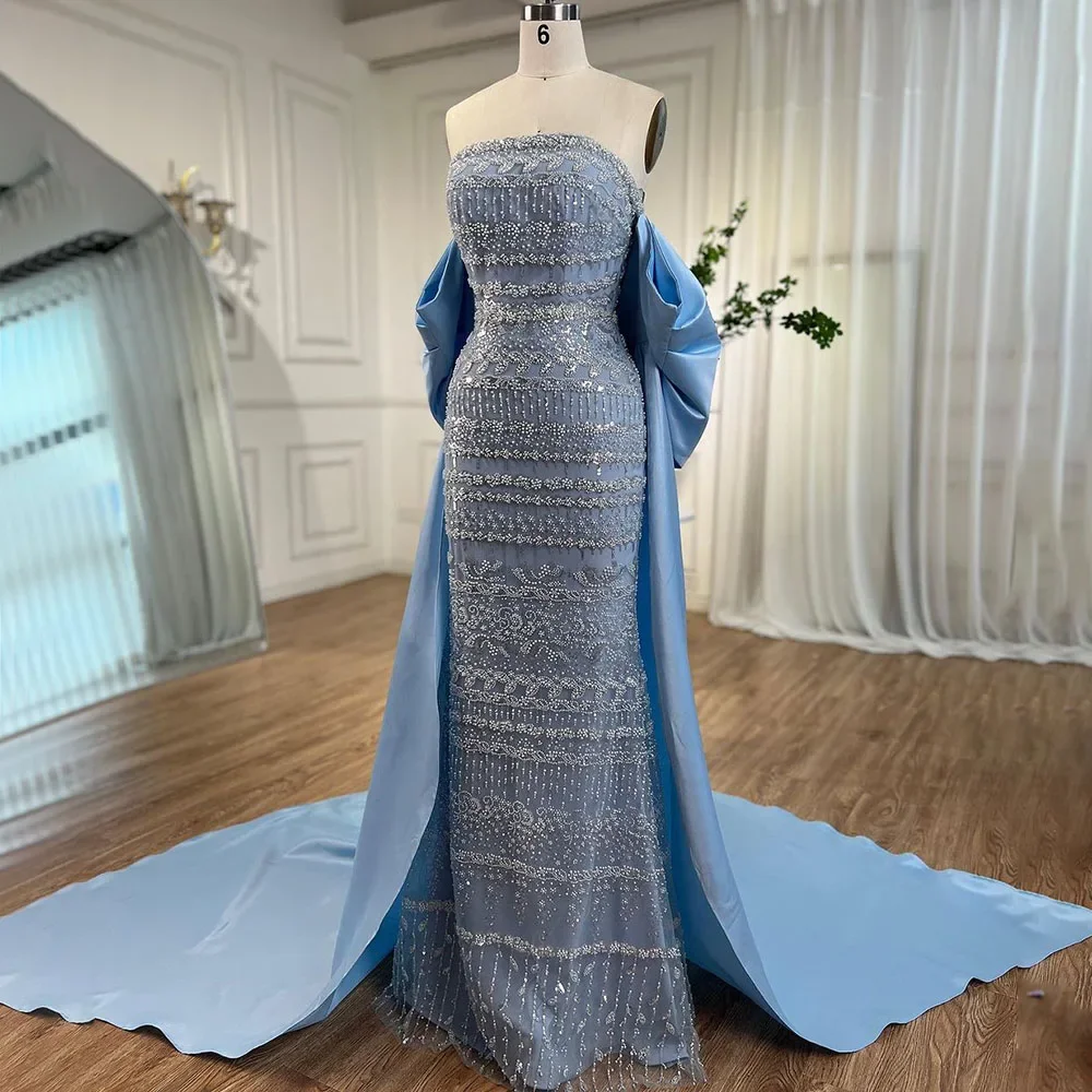 334196-e41a0f.jpg Sfdb07b38e1ab4911be38e395de31253aS Arabic Sage Blue Elegant Mermaid Strapless Beaded Evening Dresses For Women Wedding Party Mallzona