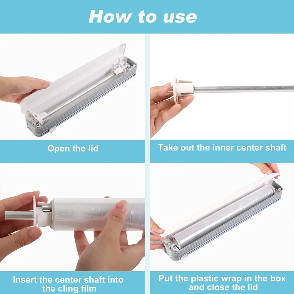 Refillable Food Cling Film Wrap Dispenser Cutter Tin Aluminum Foil Plastic Cling Wrap Organizer Cling Film Cutter