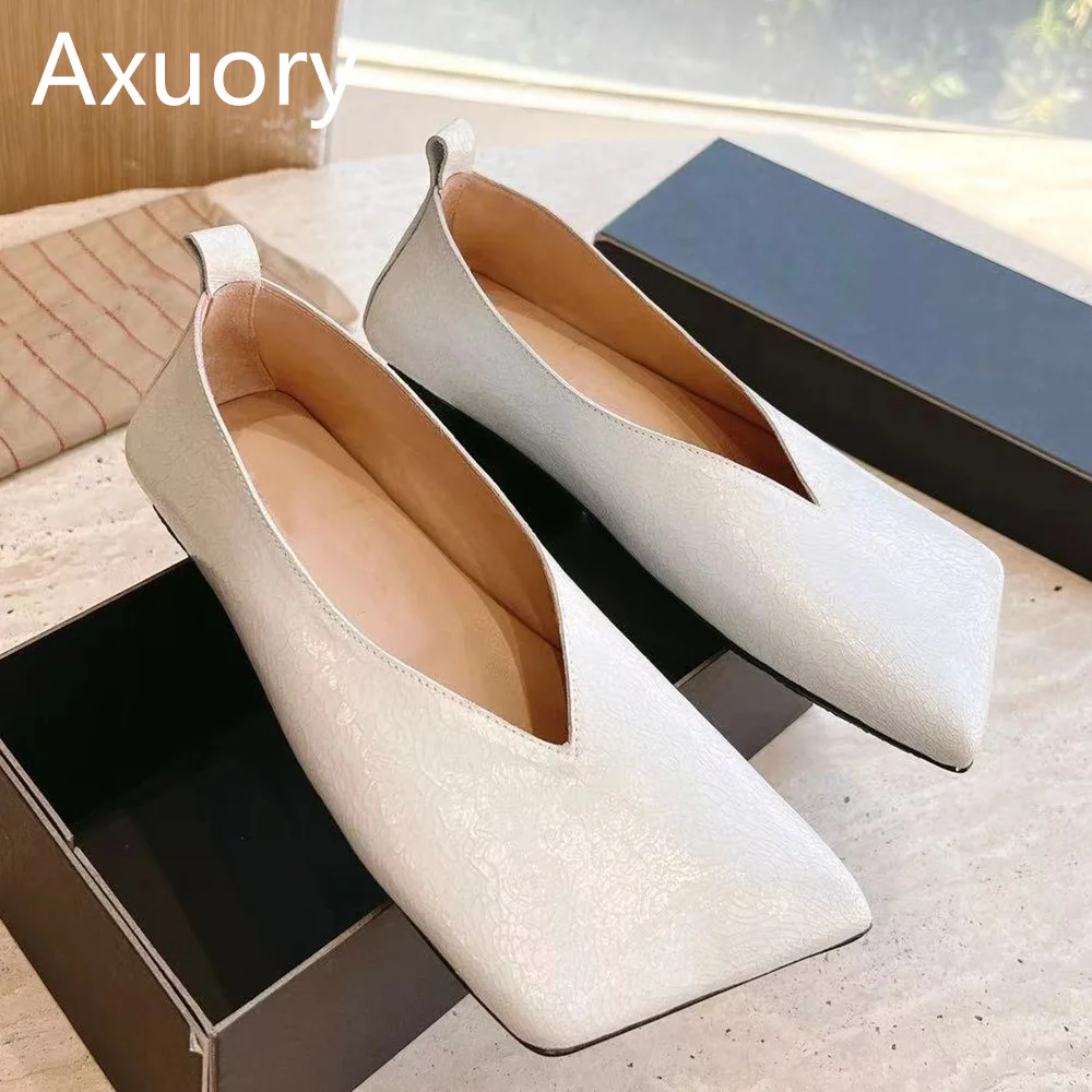 2023 New Women's Square Toe Flat Shoes Solid Color Bursting Cowhide Material Solid Color High Quality Daily Shoe
