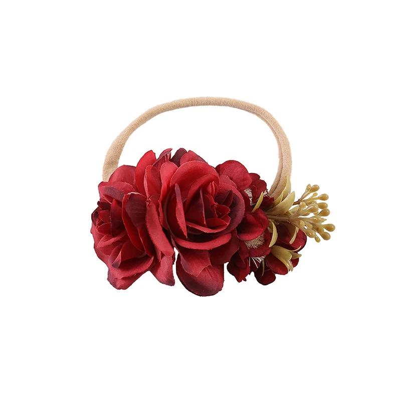 Baby Artificial Flower Headbands for Girls Newborn Girl Pearl Headbands Nylon Elastic Toddler Handmade Floral Infant Hair Bands baby accessories designer Baby Accessories