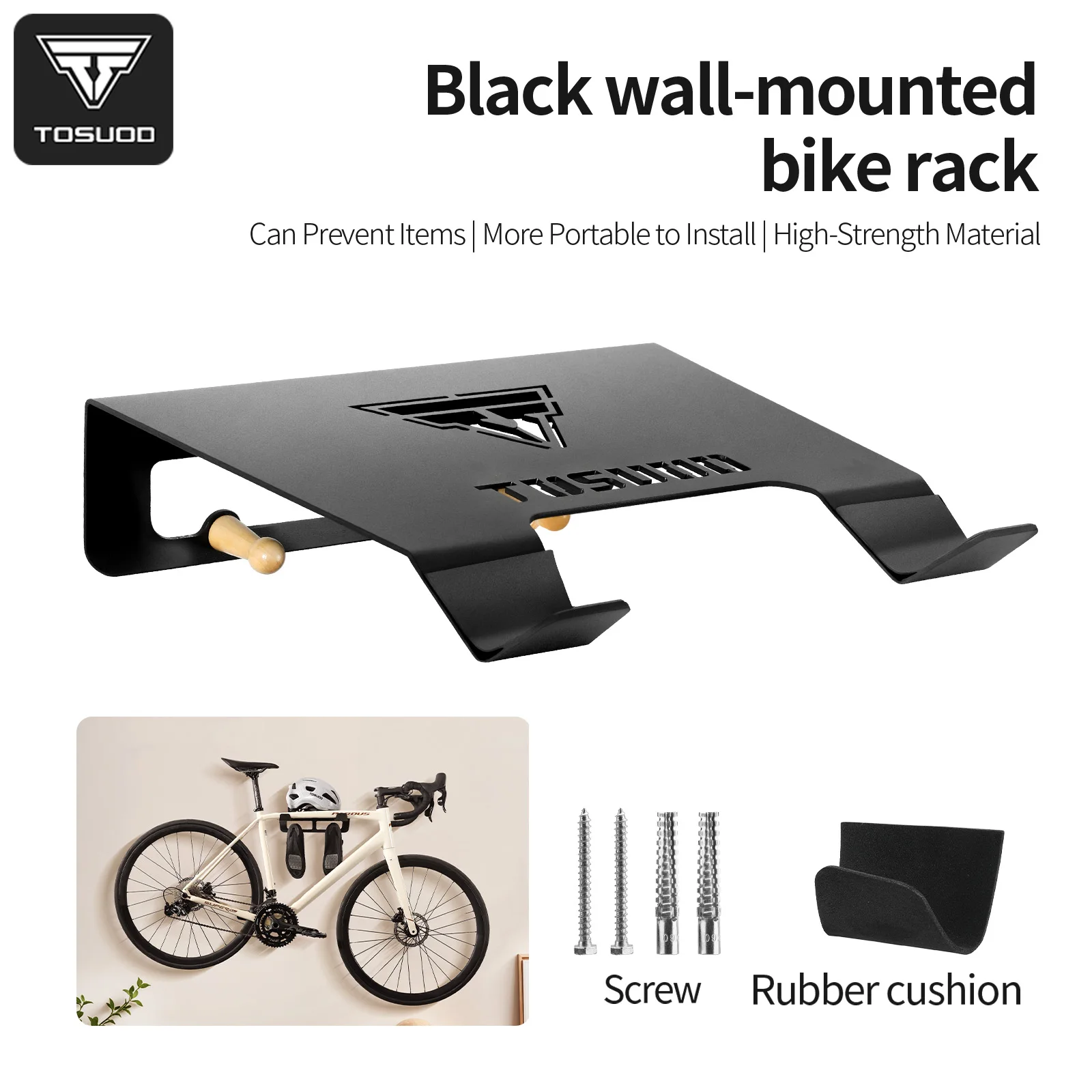 TOSUOD Support mural de vélo en acier robuste, support de rangement de vélo pliable d'une capacité de 30 kg avec coussinets de protection contre les rayures, SPCC A