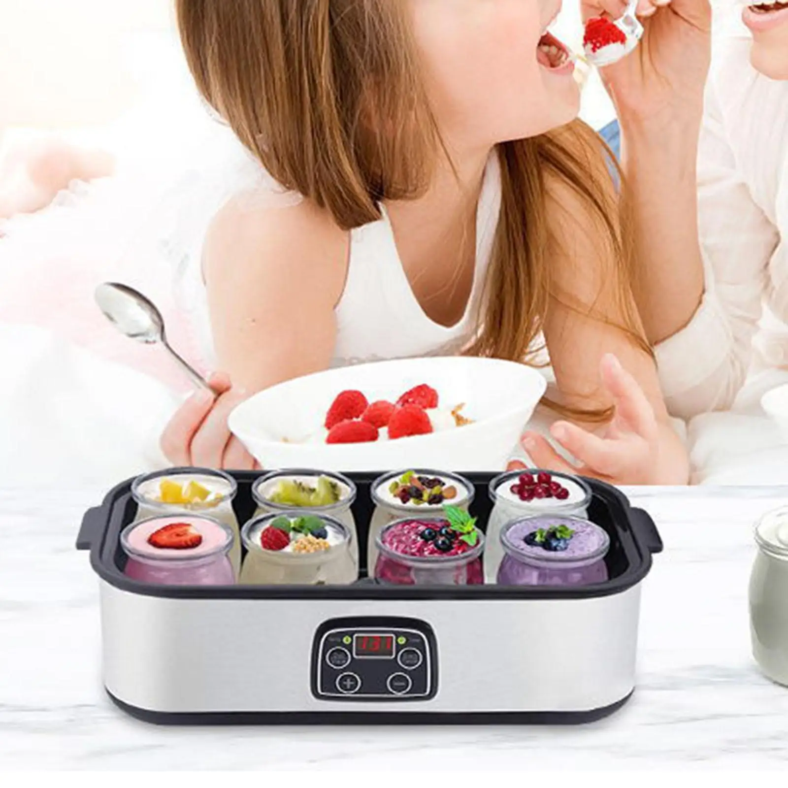 Automatic Yogurt Machine Treats Homemade Yogurt Professional Ice Cream Pudding Maker with 8 Jar Smoothie and Jam Machine