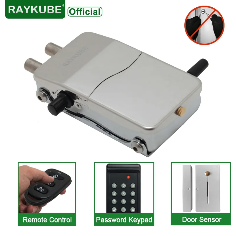 

RAYKUBE W39 Electronic Smart Door Lock Anti-theft Invisible Interior Lock With Remote Controller / Door Sensor For Self defense