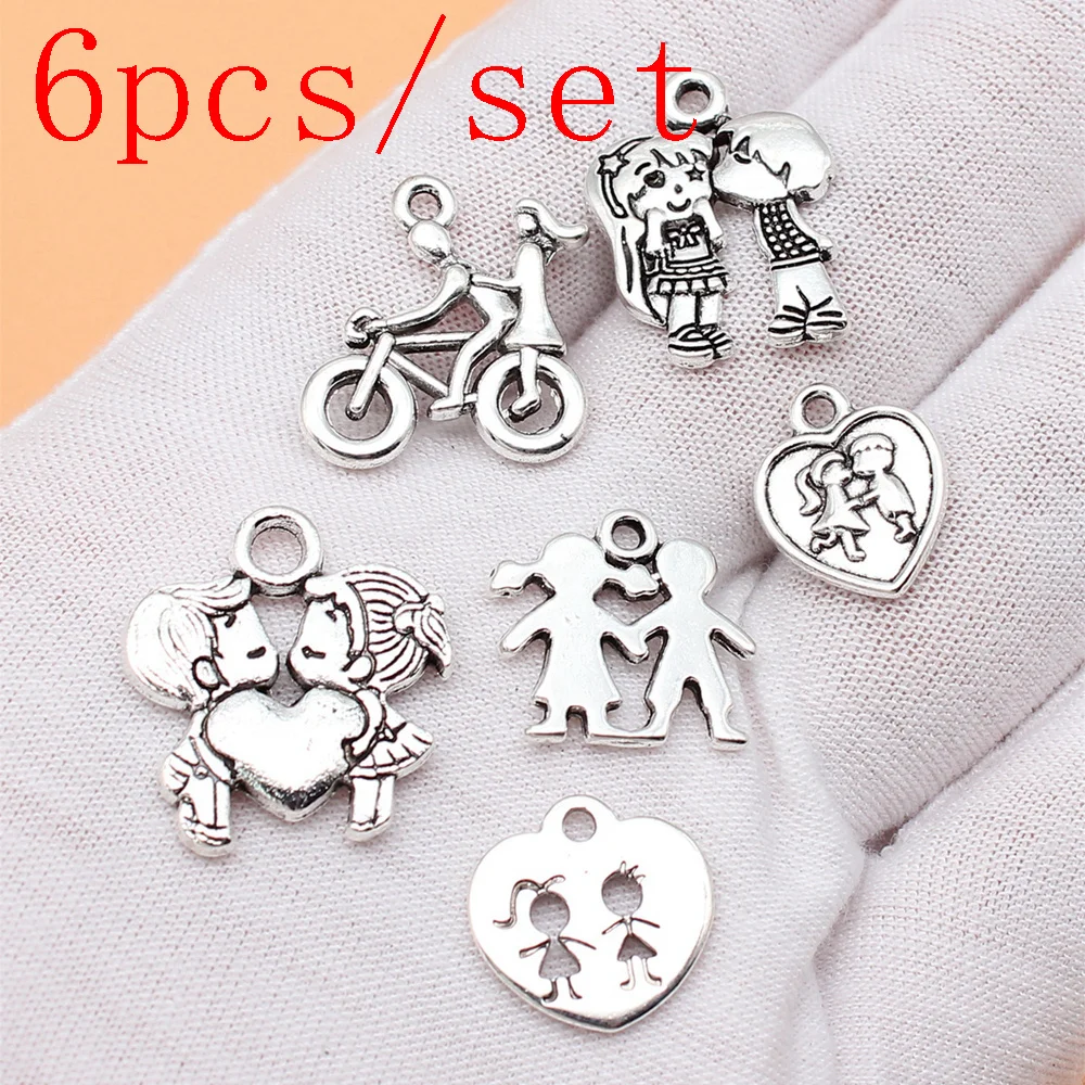 

Boy And Girl Charms For Jewelry Making Necklace Accessories Cute Items 6pcs/set