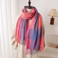 Luxury Fashion Rainbow Color Plaid Designer Winter Scarf Women Cashmere Shawl Outdoor Blanket Wrap Pashmina Tassel Warm Lady - Image 4