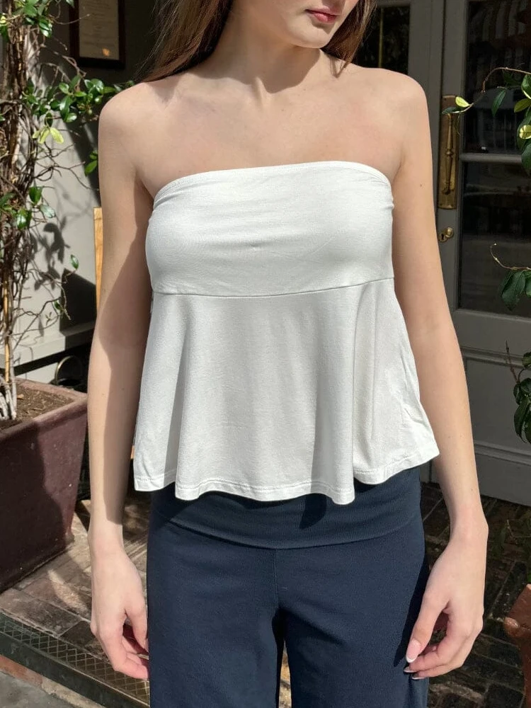 

Women White Folds Slim Tube Top 2024 Summer Ladies Solid Strapless Cotton Tank Tops Female Casual Vintage Sweet Tops