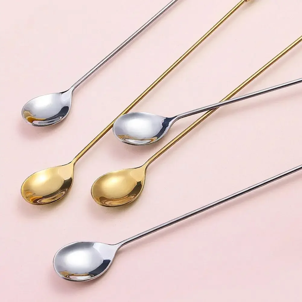 Long Handled Stainless Steel Stirring Spoon Creative Diamond Gold Color Dessert Spoon For Home Kitchen Coffee Stir 1Pcs stainless steel spoon