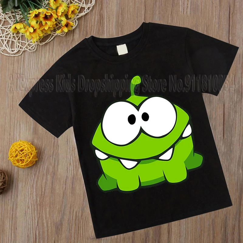 Children Boys Girls Game Om Nom T Shirt Baby Design T-shirt Kids Summer Black Kawaii Casual Top Tees Clothes