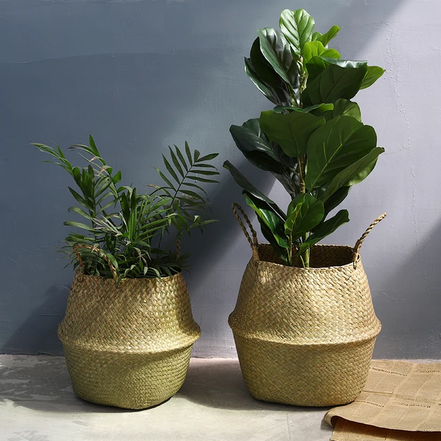 Füves Szőtt Virágcserepek Virágkosarak Kosarak Nappali Összecsukható Tároló Virág Elrendezés Díszek - Image 3