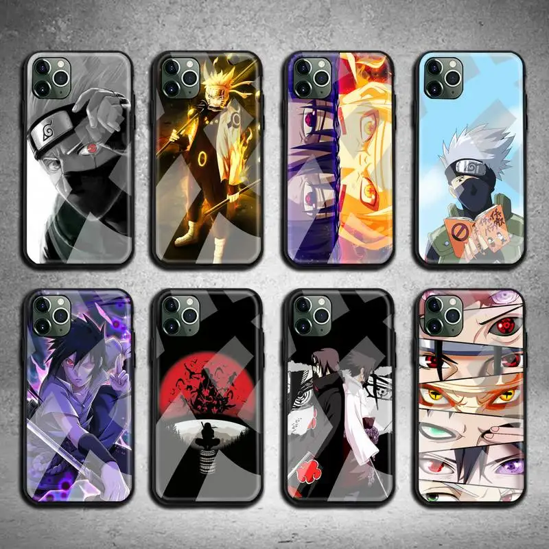 Anime Naruto Kakashi Sasuke Phone Case Tempered Glass For iPhone 13 12 11 Pro Mini XR XS MAX 8 X 7 6S 6 Plus SE 2020 cover cute iphone 12 pro max cases iPhone 12 Pro Max