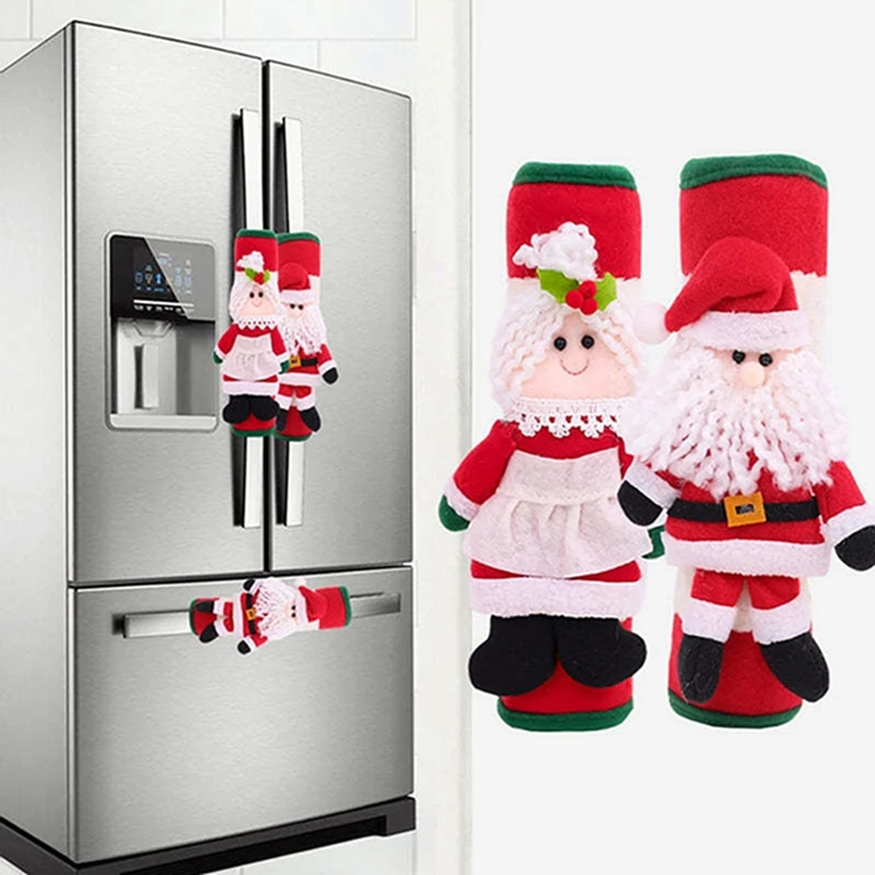 

Christmas Refrigerators Handle Gloves Santa Pattern Fridge Handle Covers Festival Home Decor