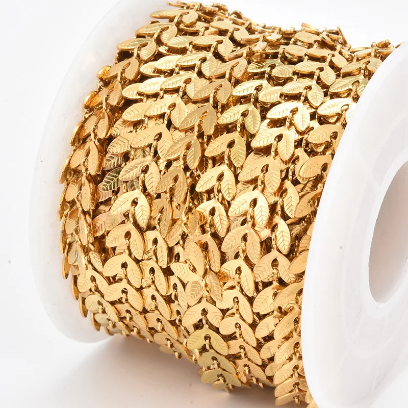 

Цепочка Из Нержавеющей Стали с листом пшеницы, покрытая 18-каратным золотом, аксессуары для ожерелья, браслета, 6 мм, 1 метр