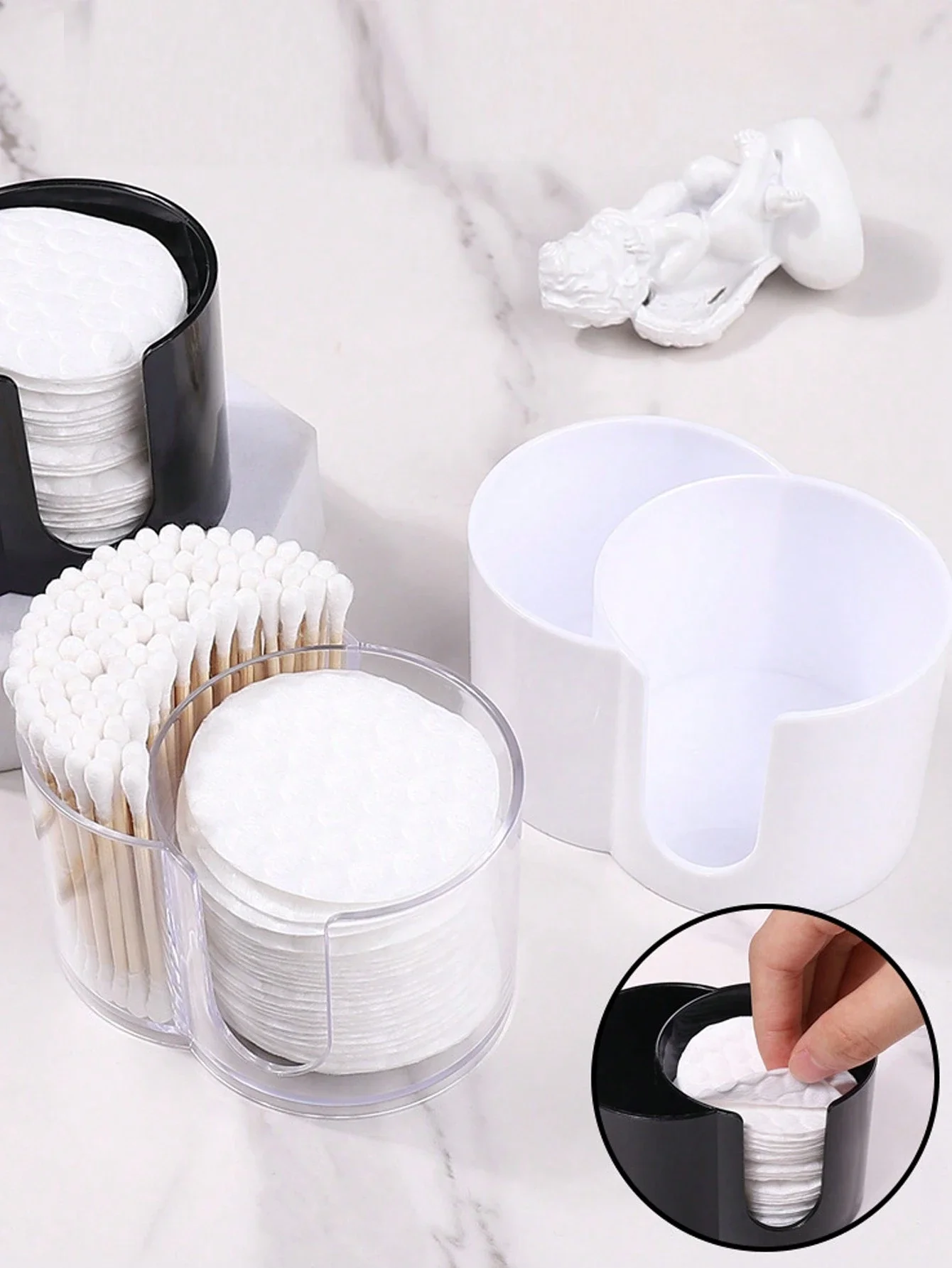 2in1 Acrylic Storage Box Bathroom Jar Makeup Organizer Cotton Round Pad Holder Cotton Swab Box Qtip Holder Dispenser Organizer 2