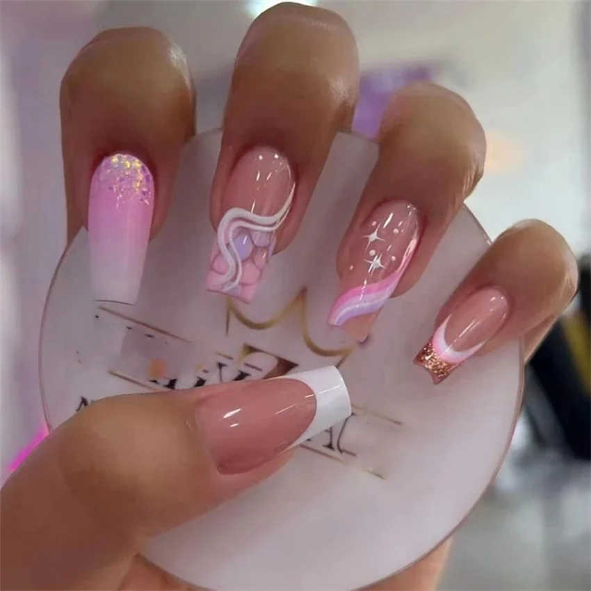 24-Piece Medium Long Acrylic Press-On Nails Set - Trendy Spice Girls Edition