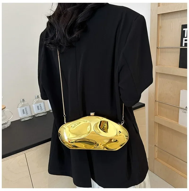 thumbnail image 1 of Bolso de noche de acrílico dorado para mujer, bolso de mano con forma geométrica, mini bolso de mano, bolso de hombro de diseñador de lujo para fiestas, bodas y citas, 1 of 4