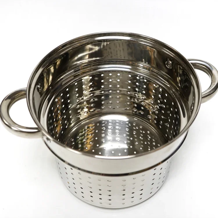 Italy Style Stainless Steel Pasta Cooking Pot Set With Strainer For Pasta Steamer With Glass Lid