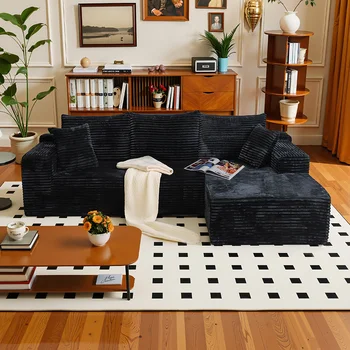 105Inch L-Shaped Living Room Sofa, No Assembly Required, Cozy Corduroy Fabric, Sofa Bed Convertible, Minimalist Deep Seat Design 1