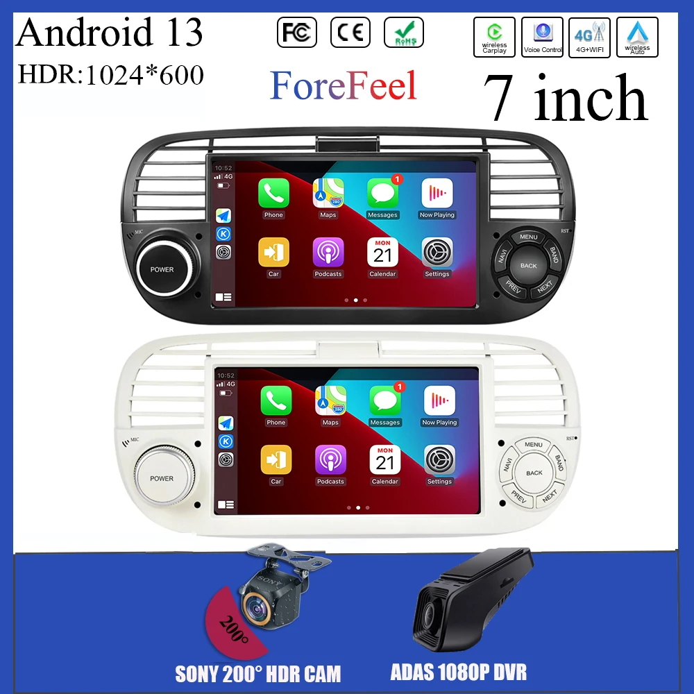 7 Pollici Auto Android Per Fiat 500 Abarth 2007-2015 Auto Stereo Video Radio Player Touch Qled Schermo Gps Bluetooth Dvd 5G Wifi Isp