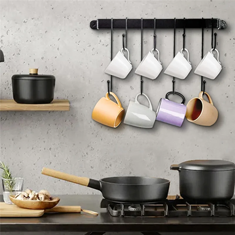 Coffee Mug Holder for Wall: 17-Inch Black Coffee Bar Cup Hanger Hooks-Hanging Cup Rack Storage Organizer 2Pcs