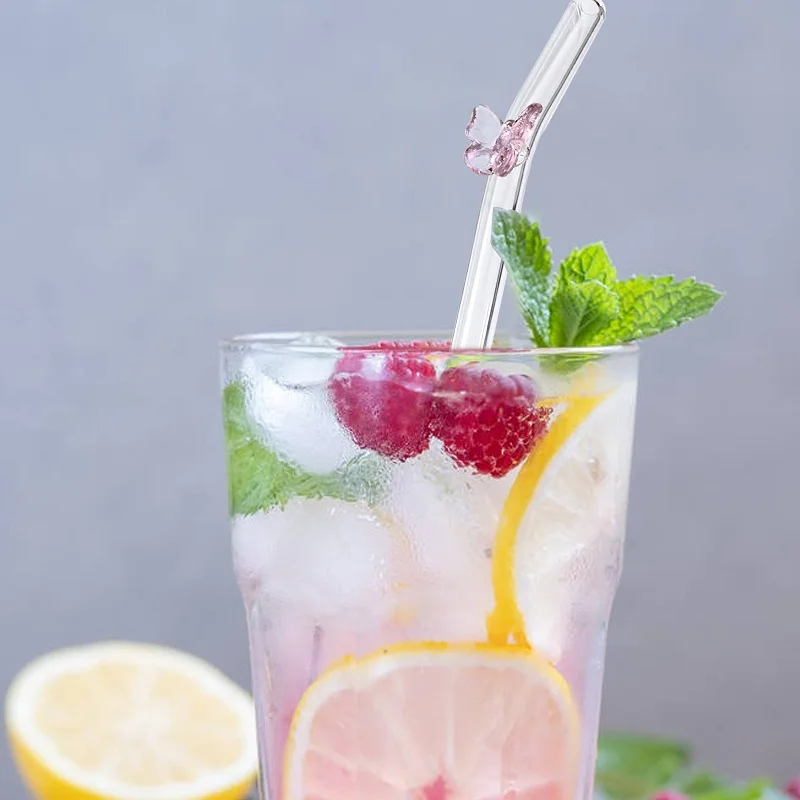 

Bent Glass Straws Reusable Glass Straws With Brush Drinking Straws Glass Tableware Shatter Resistant Straws Kitchen Accessories