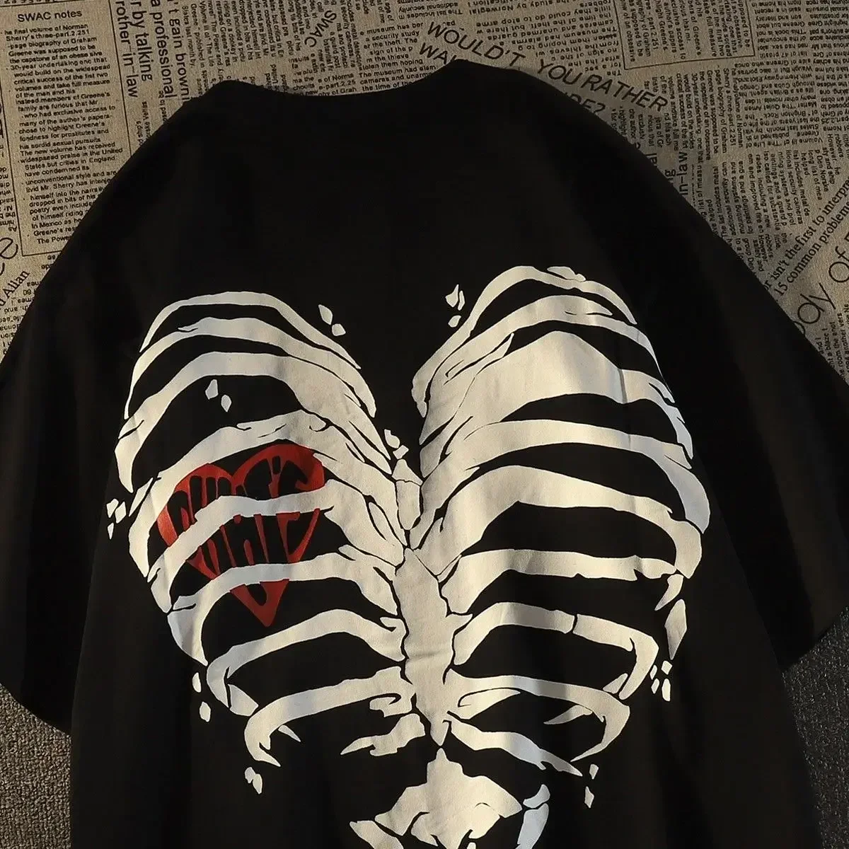 Hip Hop Women T-shirt Street Love Skeleton Print Short Sleeved Loose Top Clothes Oversized T Shirt Clothing Streetwear Tops Tee 2