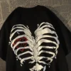 Hip Hop Women T-shirt Street Love Skeleton Print Short Sleeved Loose Top Clothes Oversized T Shirt Clothing Streetwear Tops Tee 2