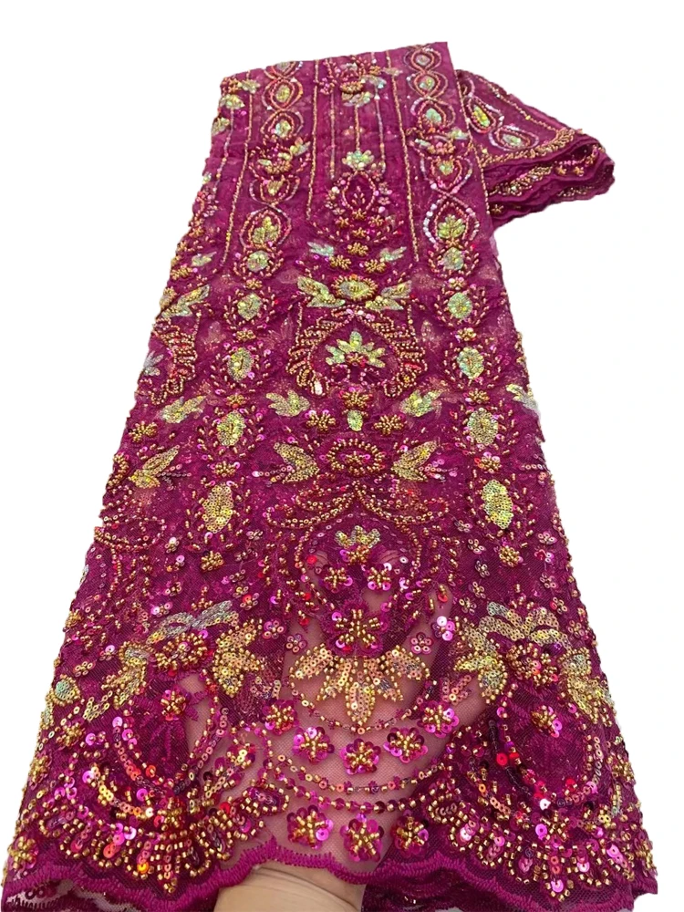 

Handmade Beads Laces Fabric Luxury African Wedding Fabric Nigerian Embroidery Sequins Tulle Lace For Party Dress YY037
