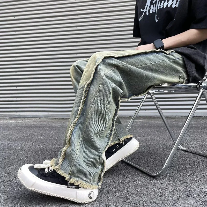 OIMG New Fashion Old Y2K Streetwear Stacked Baggy Ripped Jeans Pants Men Clothing Straight Denim Trousers