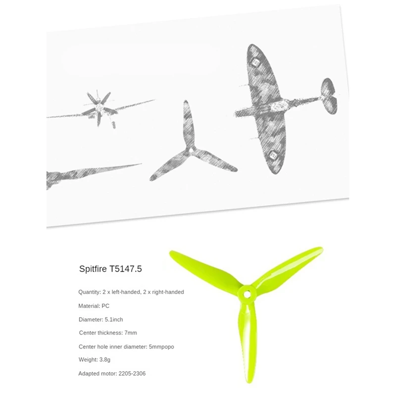 2Pairs Spitfire T5147.5 Propeller 2CW+2CCW FPV Propeller 5MM POPO For FPV Freestyle Drones Accessories Parts