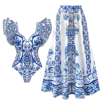 2026 New Sexy Ruffle Bikini Set Printed Brazilian Biquini Women Swimwear Skirt Bathing Suit Girls Summer Beachwear Dress 1