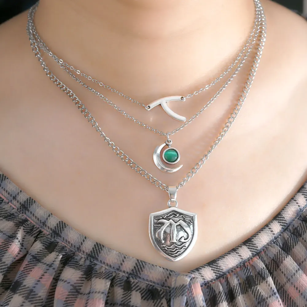 Hope Mikaelson Layered Legacies Necklaces Wishbone Crest Pendant Clavicle Chain Girl Cospaly Jewelry GIft 3 Necklace Set