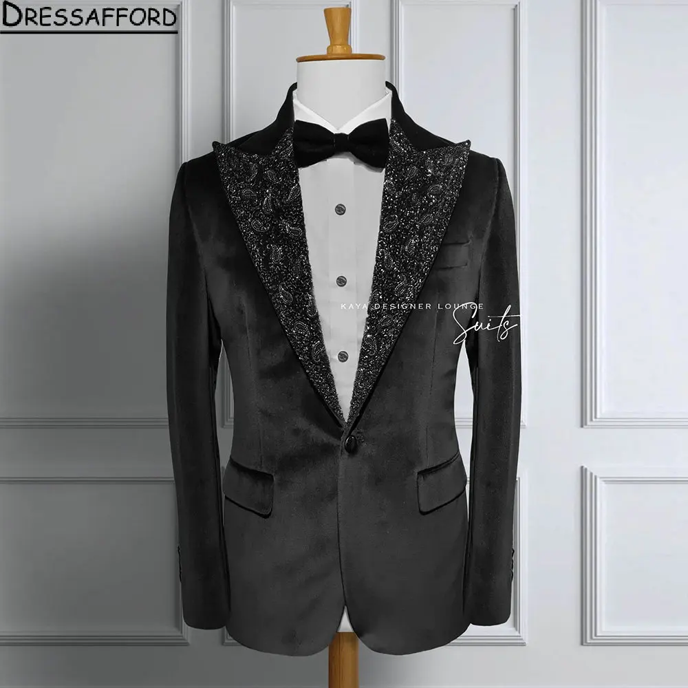 

Black Sequined Beading Two Pieces Men Suits Evening Party Blazer Groom Wear ( Jacket + Pants )