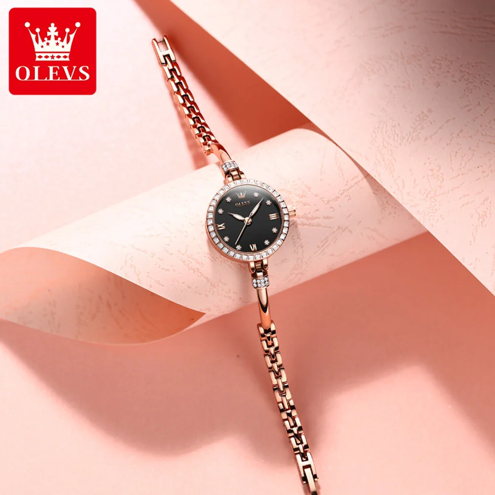 OLEVS Fashion Rose Gold Bracelet Quartz Watch for Women Stainless Steel Waterproof Luxury Diamond Watches Women Montre Femme