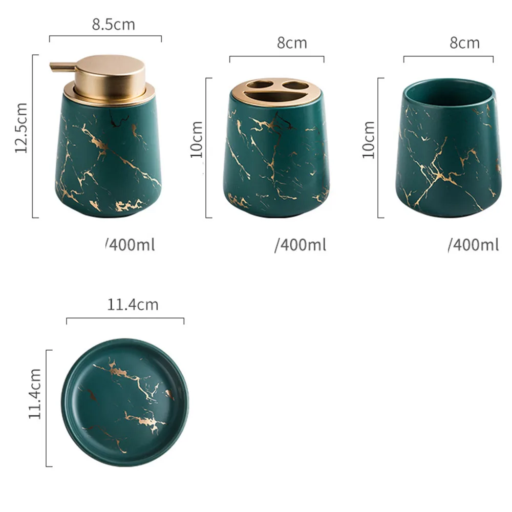 Nordic Marble Pattern Ceramic Soap Dispenser Mouthwash Cup Toothbrush Holder Soap Dish Bath Kit Bathroom Set Accessory Full soap dispenser toothpaste dispenser bathroom accessories set