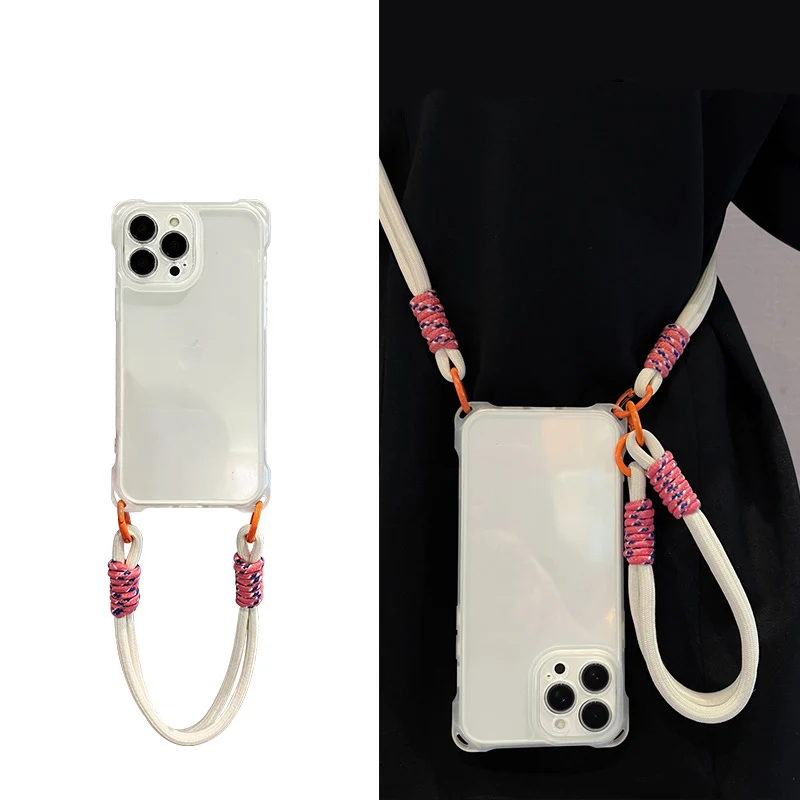 Crossbody Necklace Bracelet Chain Lanyard Phone Case For iPhone 17 Air 16 16E Pro Max Plus Transparent Soft Cover