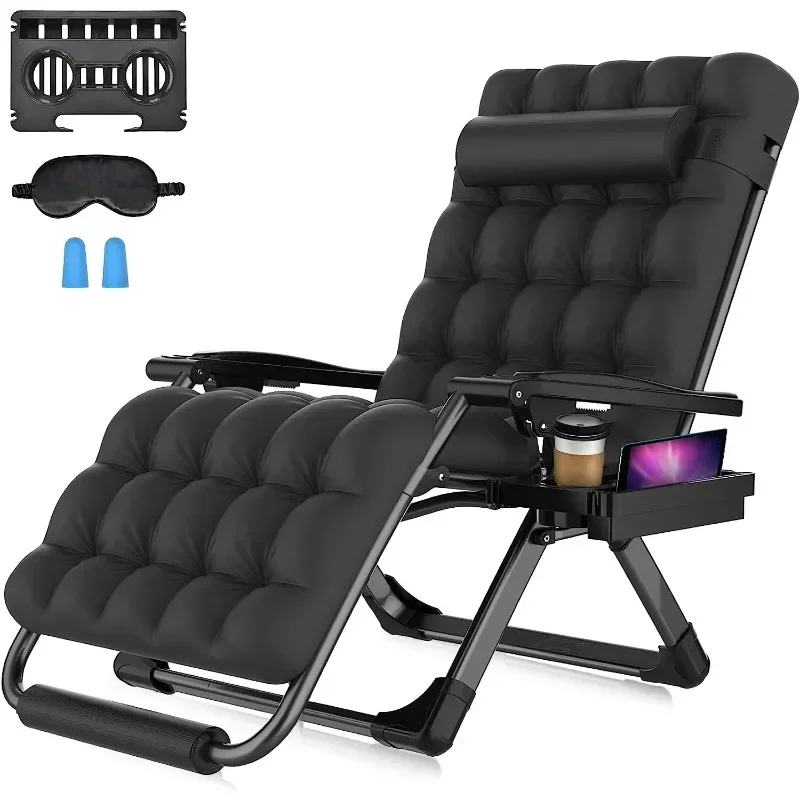 

33In XXL Lounge Chair w/Removable Cushion & Headrest for Indoor Outdoor, 500lbs,Black