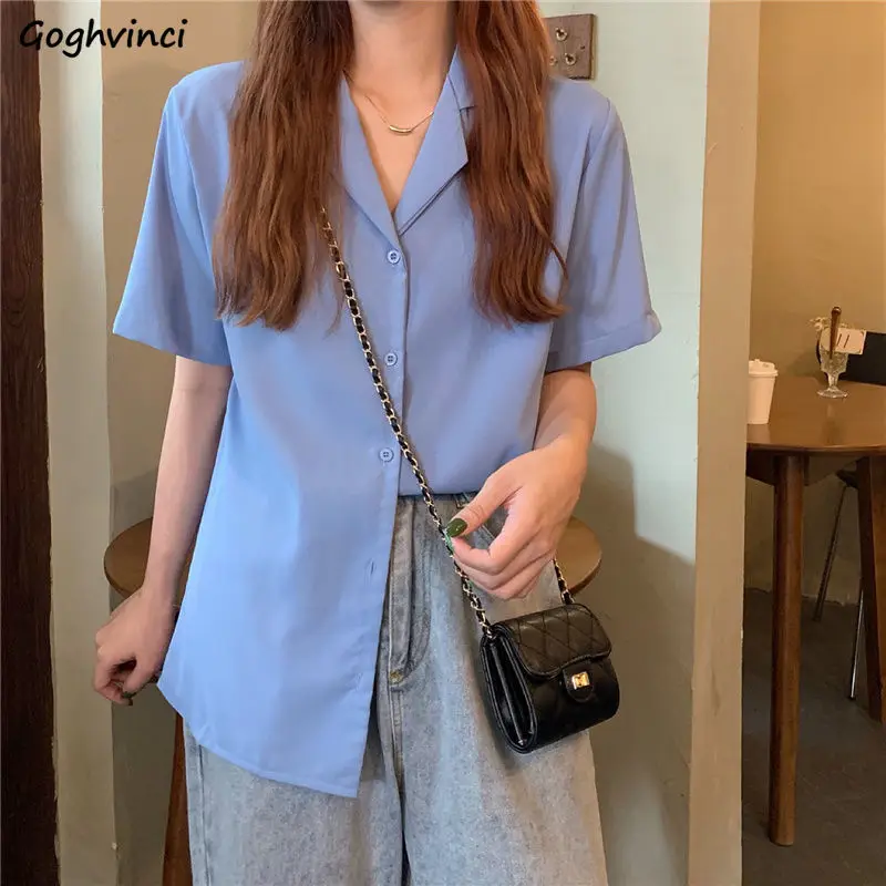 

Shirt Women Elegant All-match Notched Thin Straight Summer Casual Office Lady Cozy Popular Trendy Breathable New Design Solid