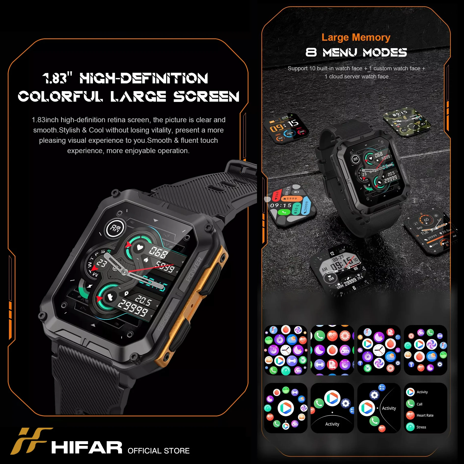 HIFAR  Ʈ ġ,  ȭ, ƮϽ , ߿  ð, 1.83 ġ, 240*290 HD, C20 , IP68, ǰ