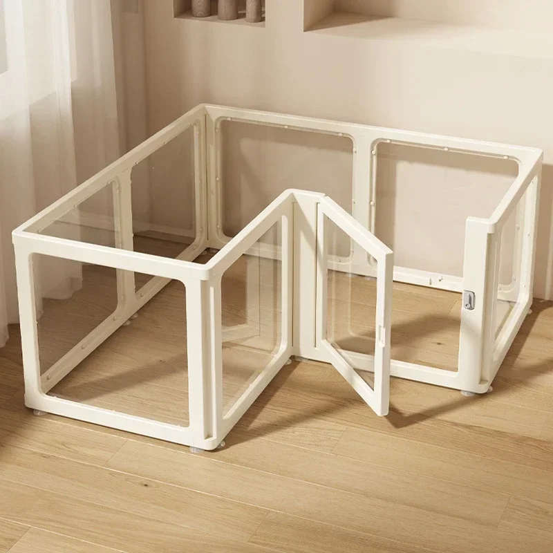 Transparante acryl hondenhek, vrijstaand huisdierhek voor deuropeningen binnen, opvouwbare acryl hondenbox zonder boren (helder, 4-paneel
