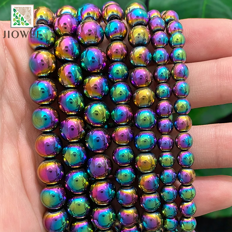 Natürliche Vergoldet Regenbogen Farbe Hämatit Perlen Runde Perlen Für Schmuck, Die DIY Charme Armband Halskette 2/3/4/6/8/10mm 15''Inch