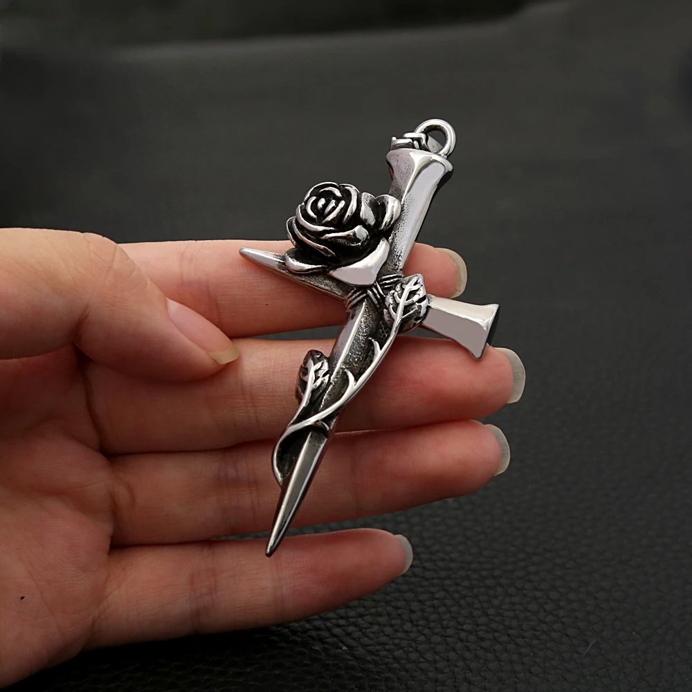 Cross Rose Necklace Men Fashion Vintage Rose Cross Necklace For