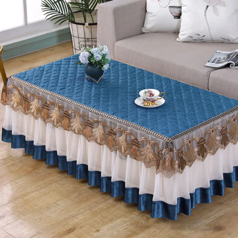 

Pastoral Lace Edge Coffee Table Cover Thickened Dustproof Anti Slip Coffee Table Set Wedding Living Room Decorative Tablecloth