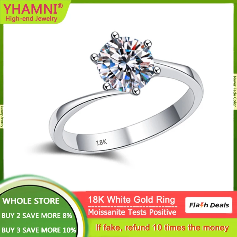 

Classic 18k White Gold 1 Carat Moissanite Wedding Rings for Women Round Brilliant Lab Diamond Solitaire Engagement Rings Gift