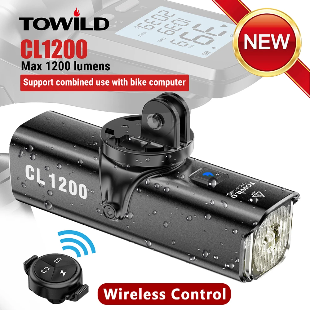 TOWILD CL1200  Switch Smart Bike light Remote Control 4000mAh battery Type-C rechargeable Road MTB Bike Light