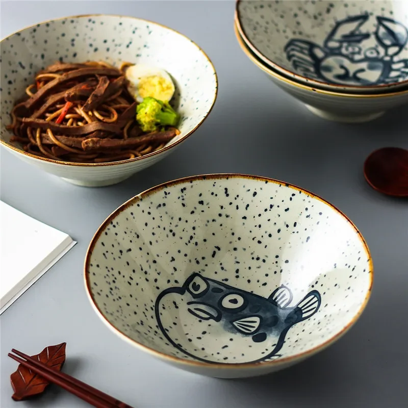ceramic rice bowl noodle soup dessert bowl Korean creative retro tableware salad chinese ceramics large pasta soup tureen,ceramic tableware set