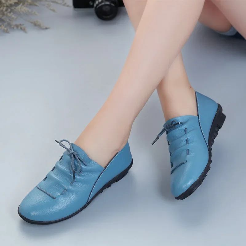 Casual Oxford Shoes Women 2024 Spring Genuine Leather Shoes Comfortable Flat Shoes Outdoor Slip-on Ladies Loafers Plus Size 41