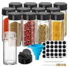 Glass Spice Jars with Labels,4oz Spices Containers Spice Jars with Black Shaker Lids,Empty Containers for Spice, Silicone Funnel 1